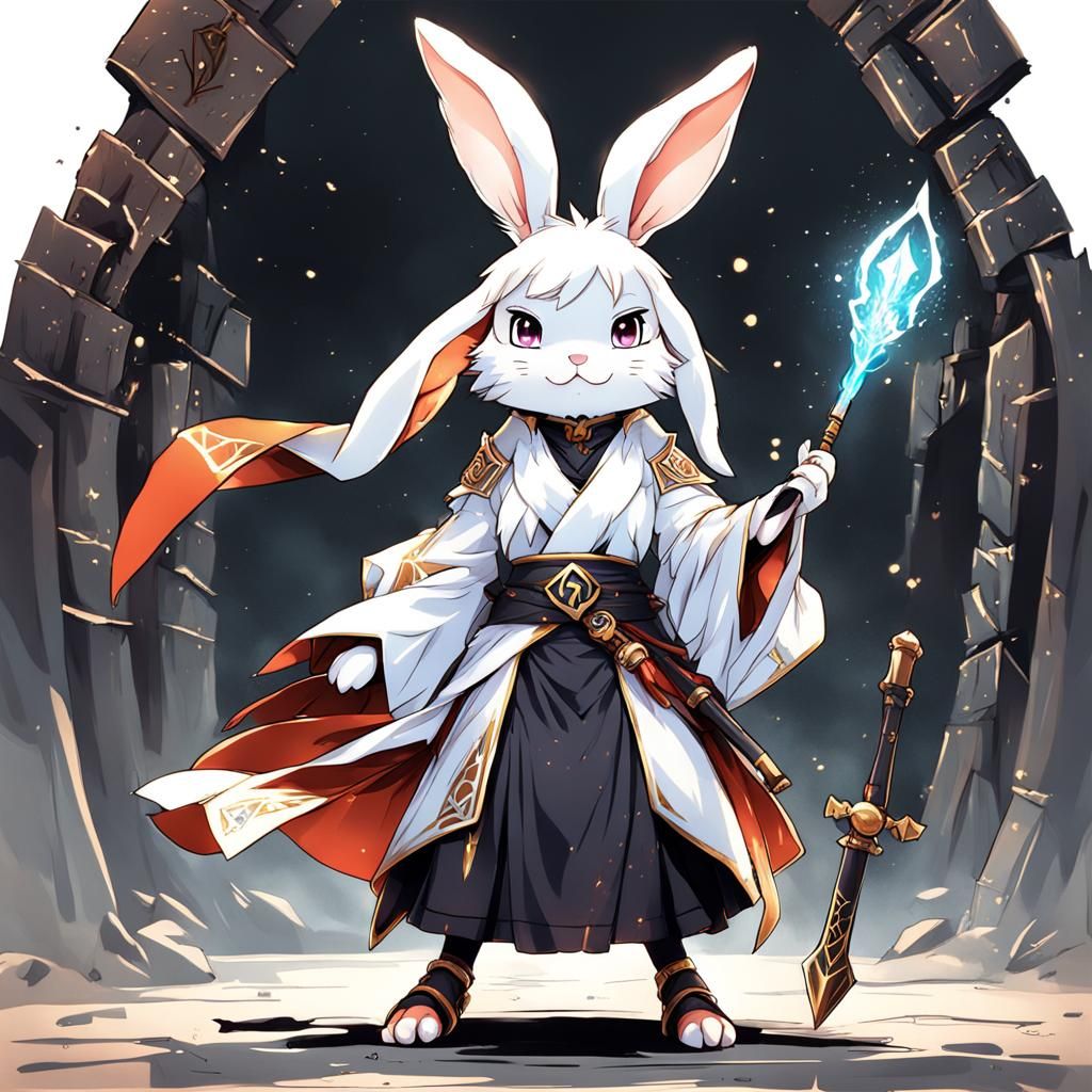 Anime Rabbit Warrior Wizard in Manga Style