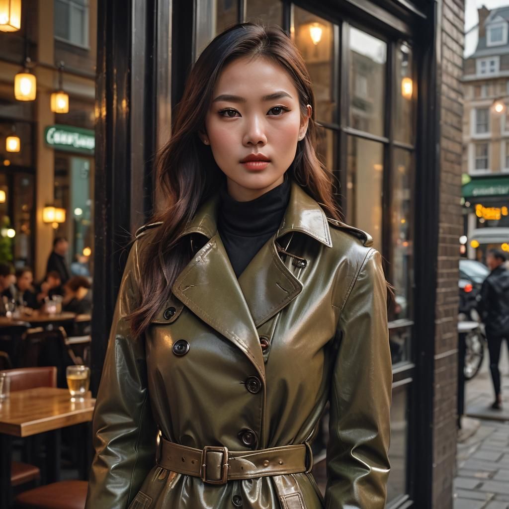Asian Woman in London Restaurant, Futuristic Realism