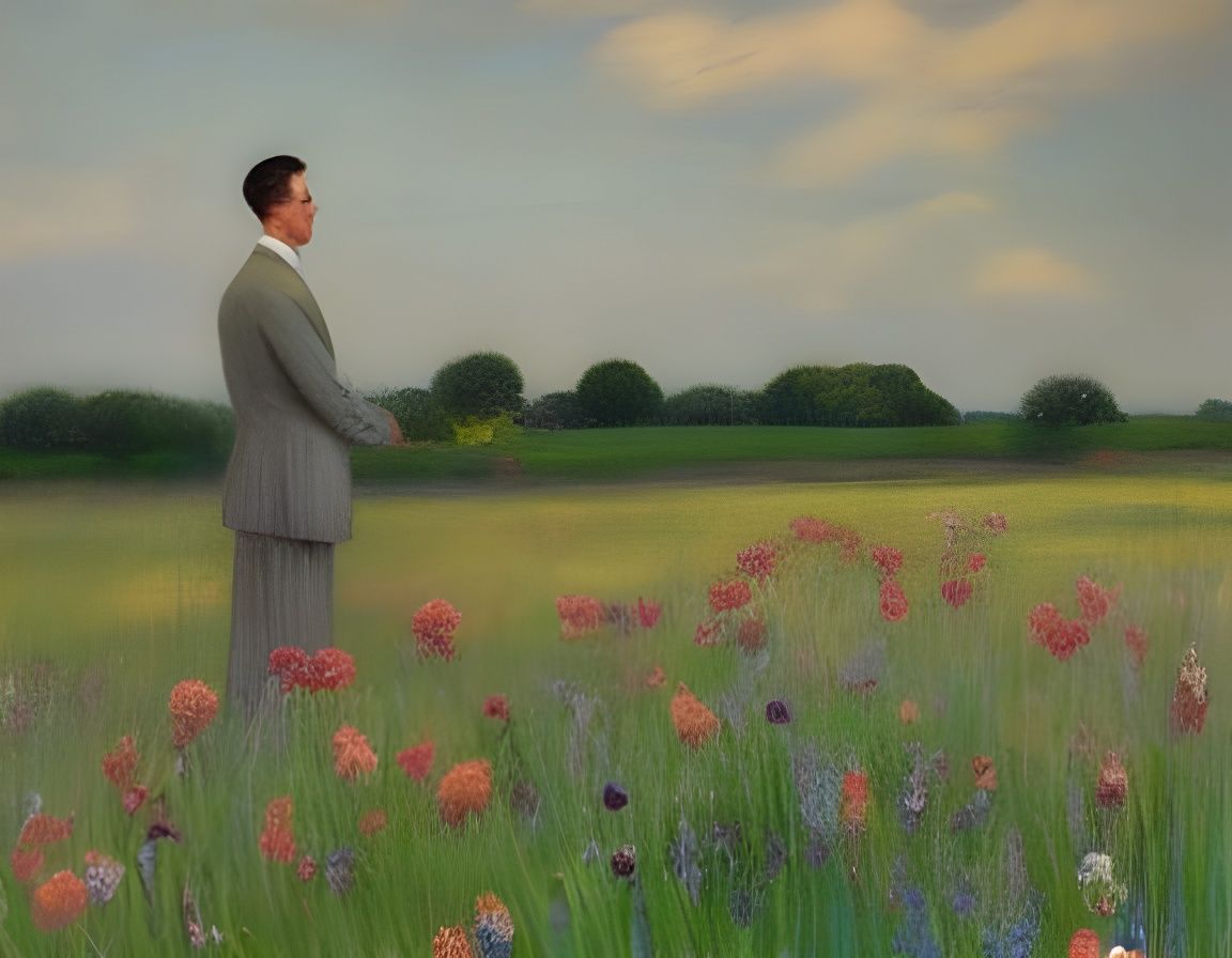 Romantic Portrait in Waterhouse Style, Nostalgic Field Setti...