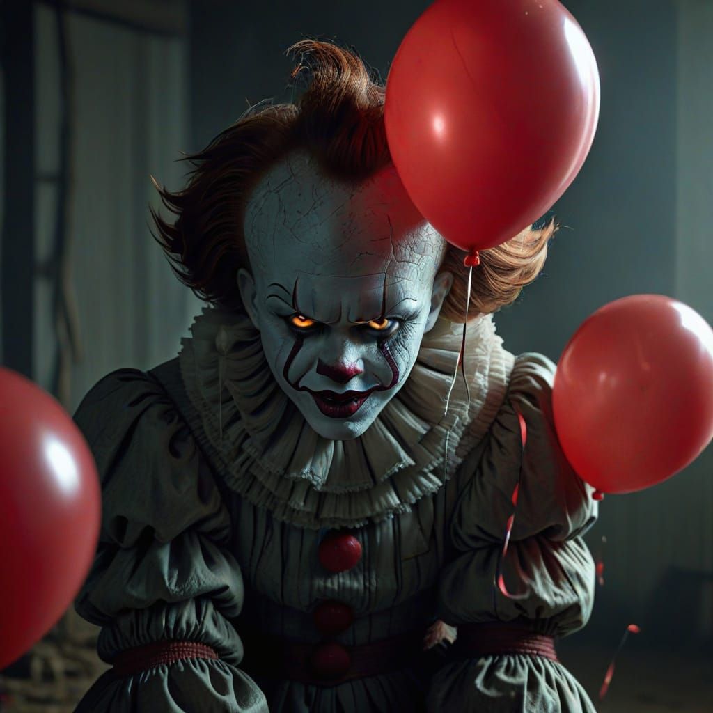 Pennywise Cringes in Fear, Red Balloons Loom in the Shadows