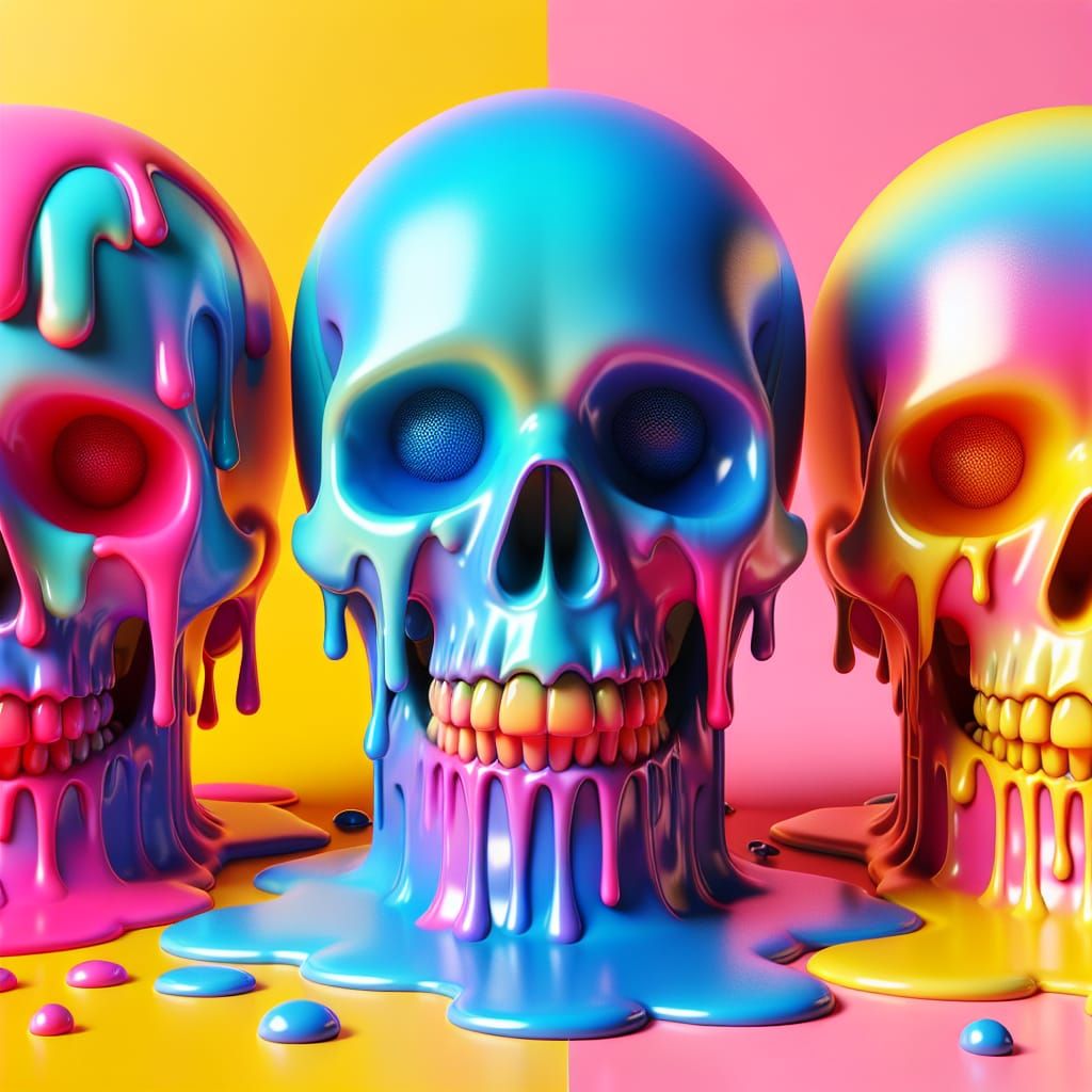 Hyperrealistic Melting Skulls in Pop Art Style