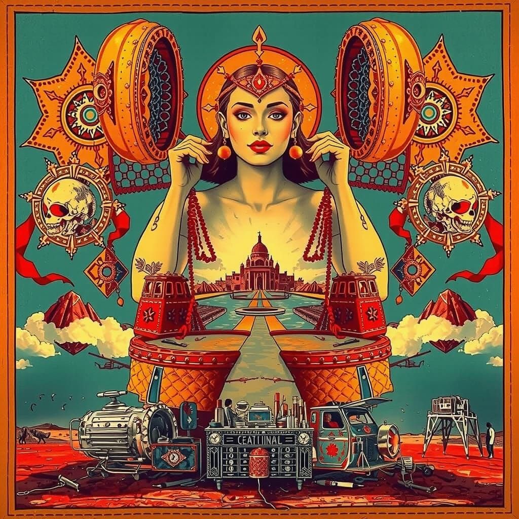 Ancient City on Red Plain Under Azure Sky