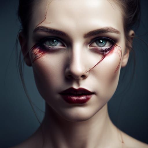 Sinister Close-Up: Detailed Woman's Face with Scars