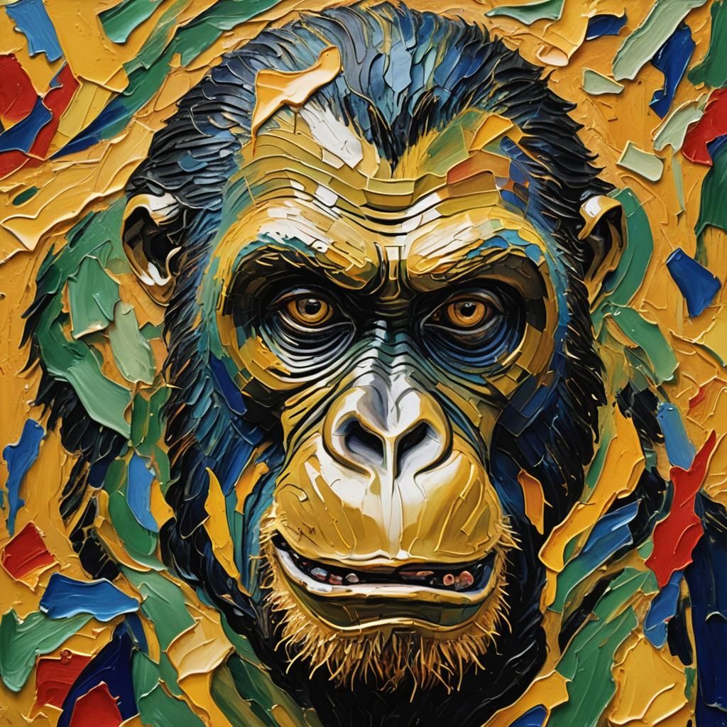 Abstract Expressionist Ape Face in Golden Light