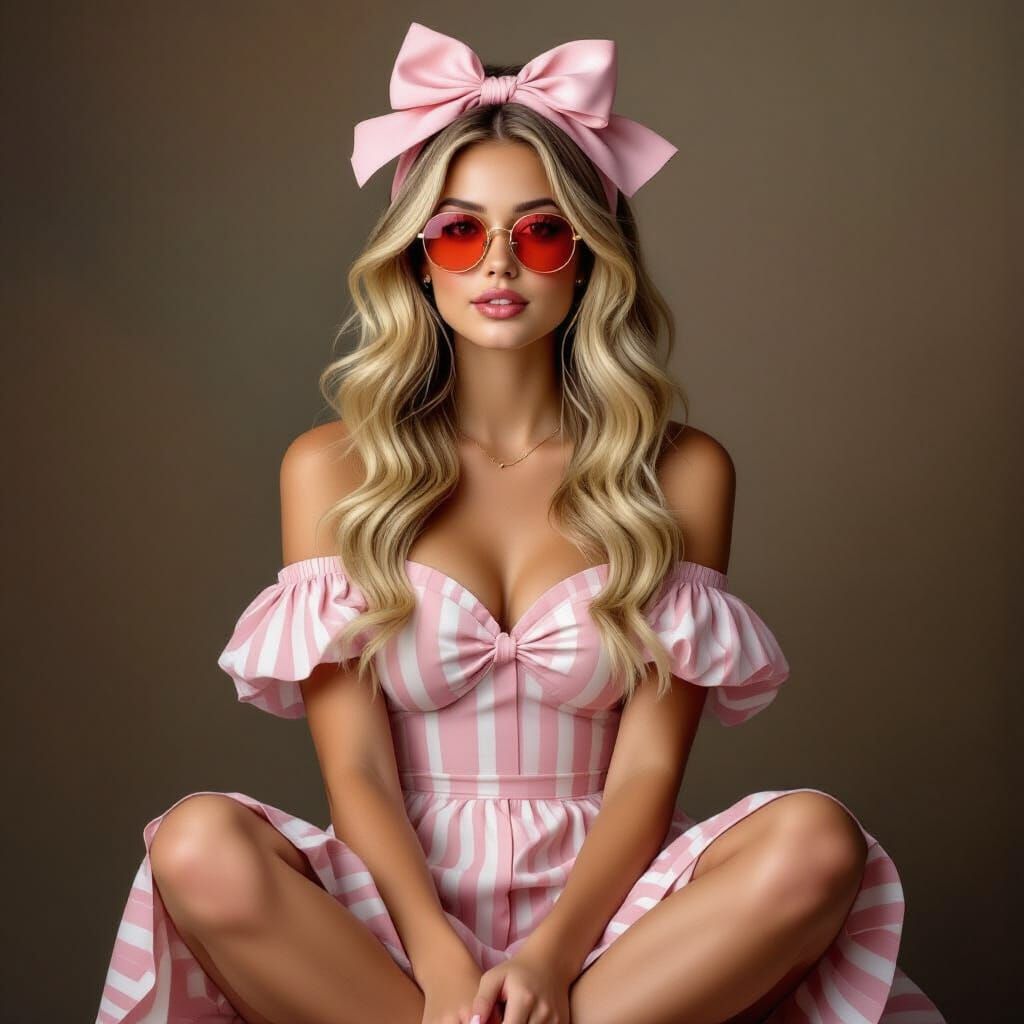 Blonde Woman in Pink Hat, Realistic Oil Painting