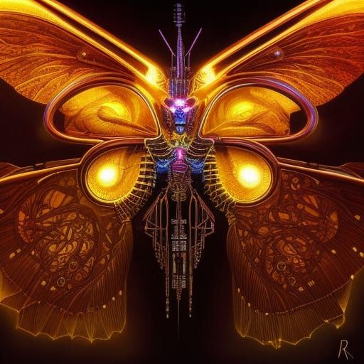 Mechanical Dragonfly in Dark Academia Biopunk Style