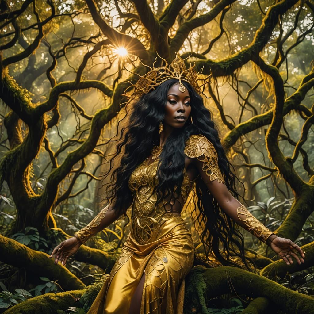 African Goddess with Moss and Roots, Rafael Santi Lighting