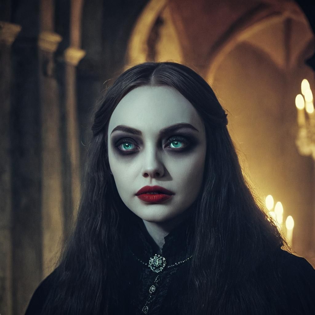 Gothic Vampire Woman Portrait in Dark Romanticism Style