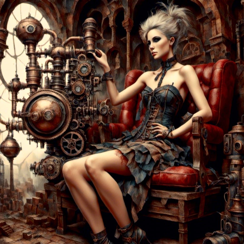 Steampunk Engine in Oil Painting Style