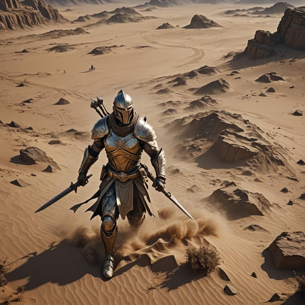 Dusty Neutral Superhuman Warrior: Detailed Matte Painting