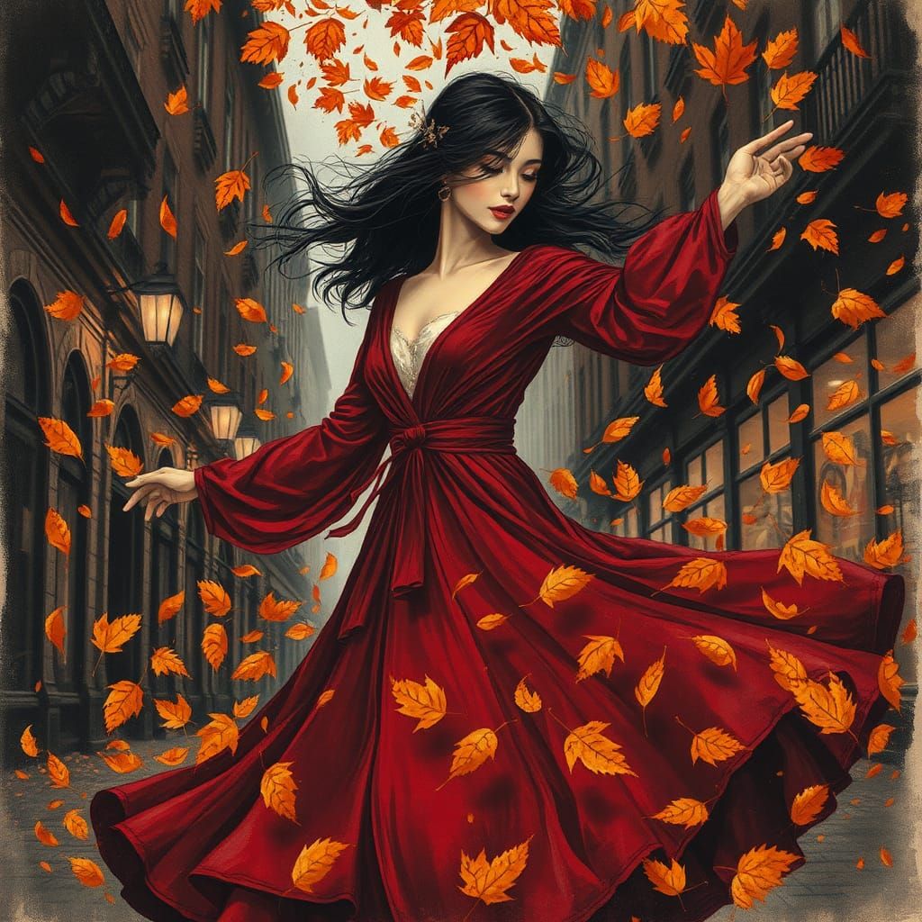 Autumnal Dance in Boston, Charcoal Drawing