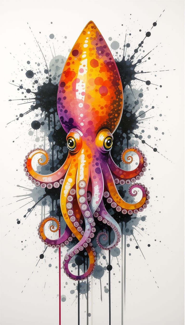 Squid Ink Painting with Splatters