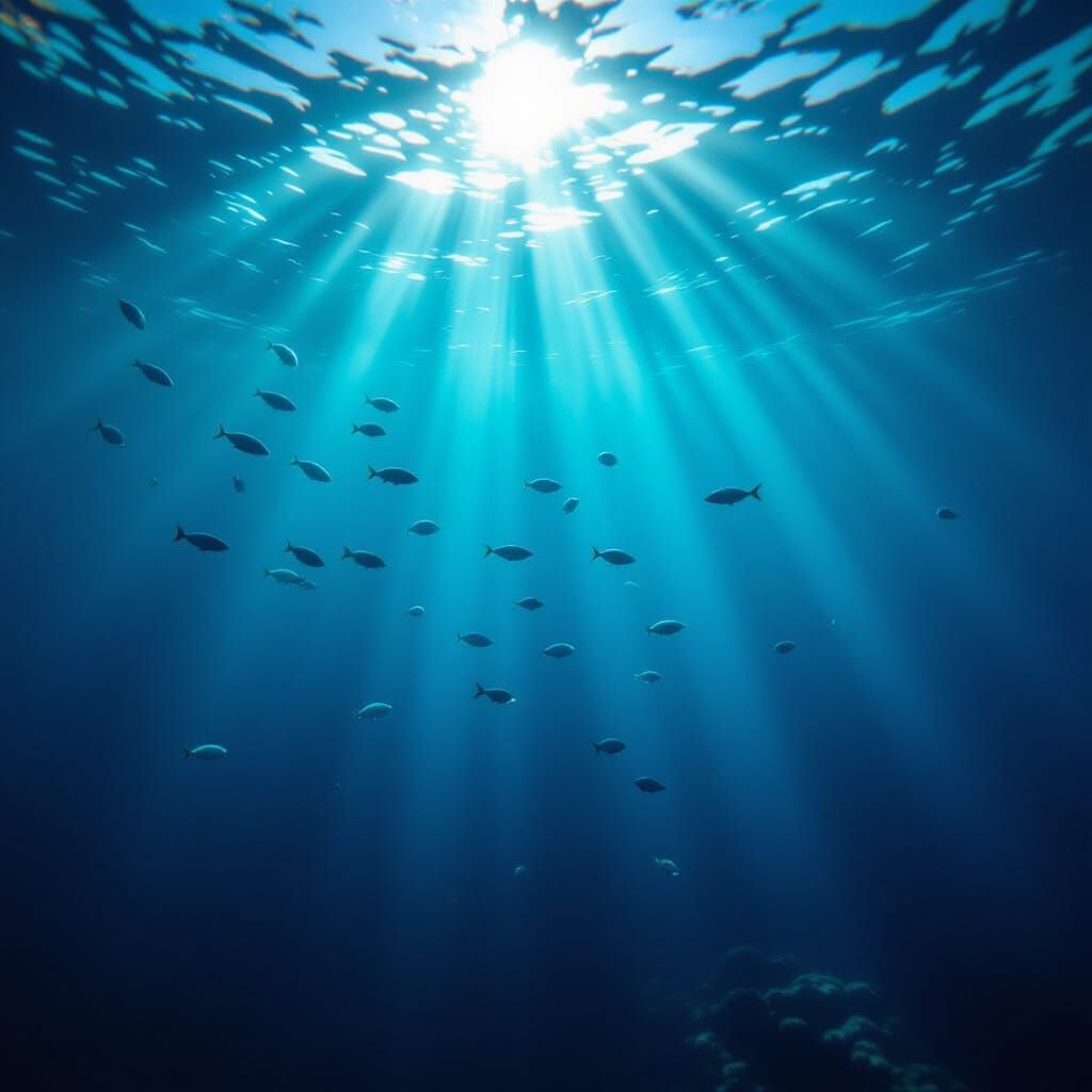 Mysterious Underwater Scene with Bioluminescent Fish