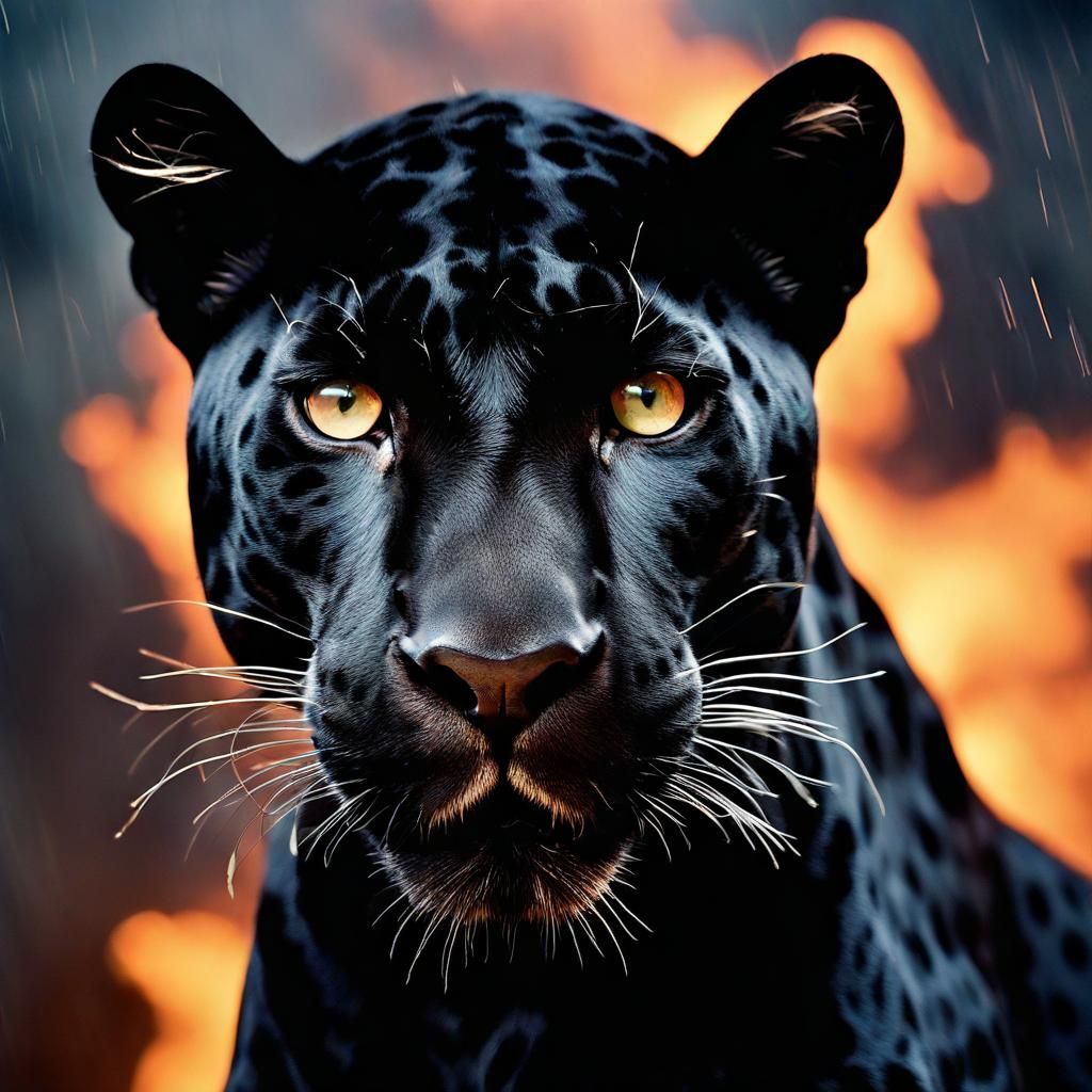 Majestic Black Jaguar in Volcanic Lightning Portrait