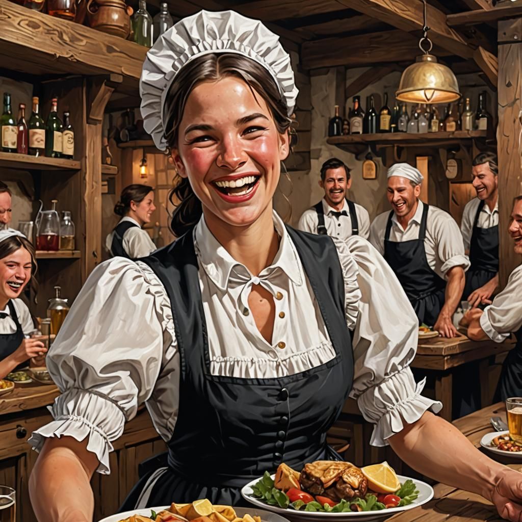 Tavern Maid Serving Food and Laughter