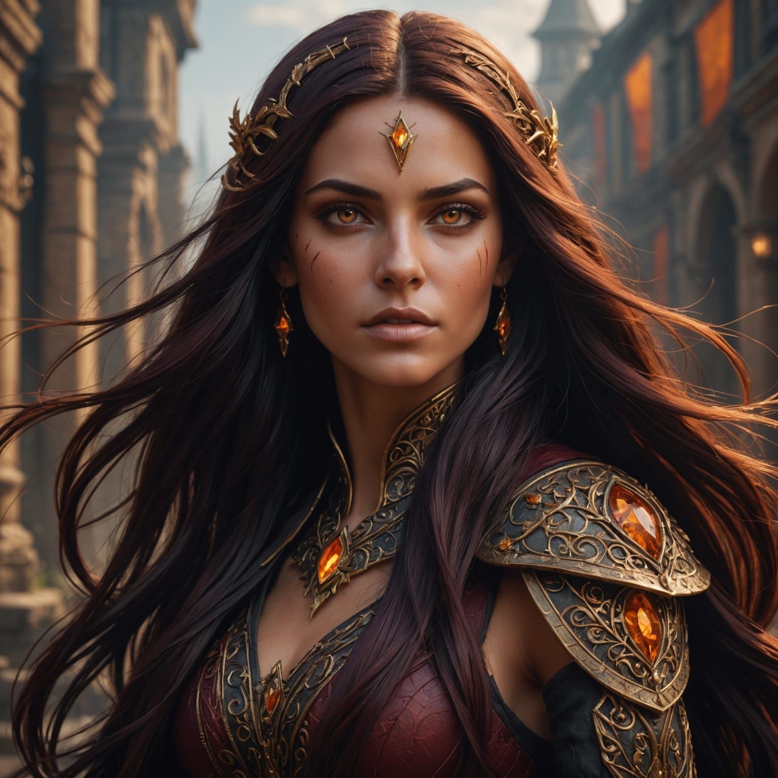 Fantasy Woman with Maroon Hair, Digital Art