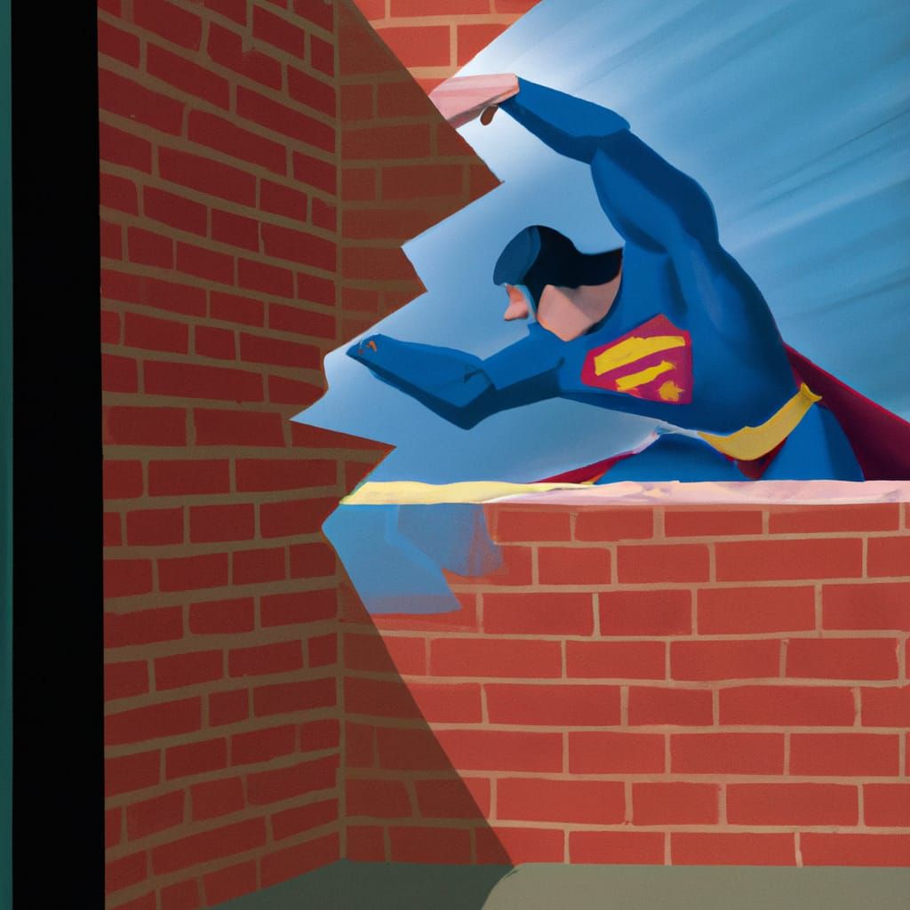 Superman Smashes Through Brick Wall in Hopper Style