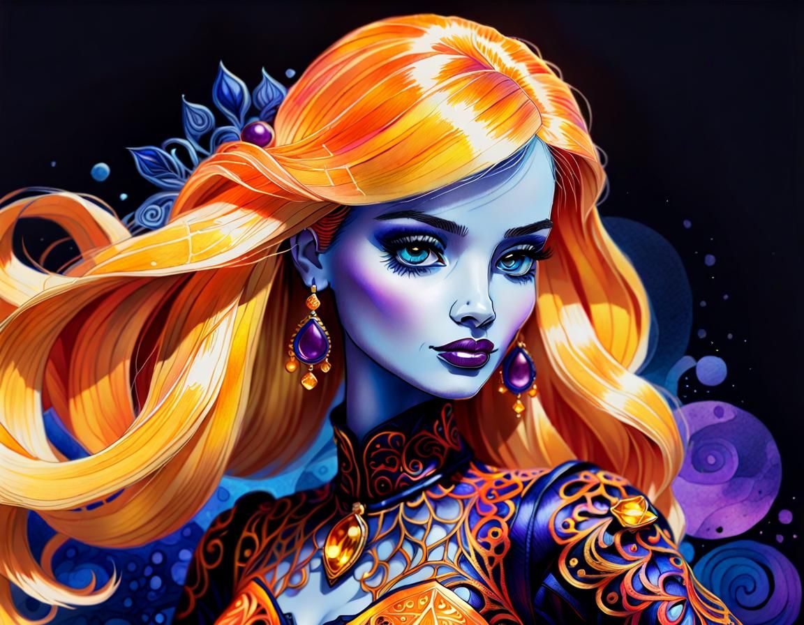 Barbie in Digital Graphic Novel Colored Pencil Sketch