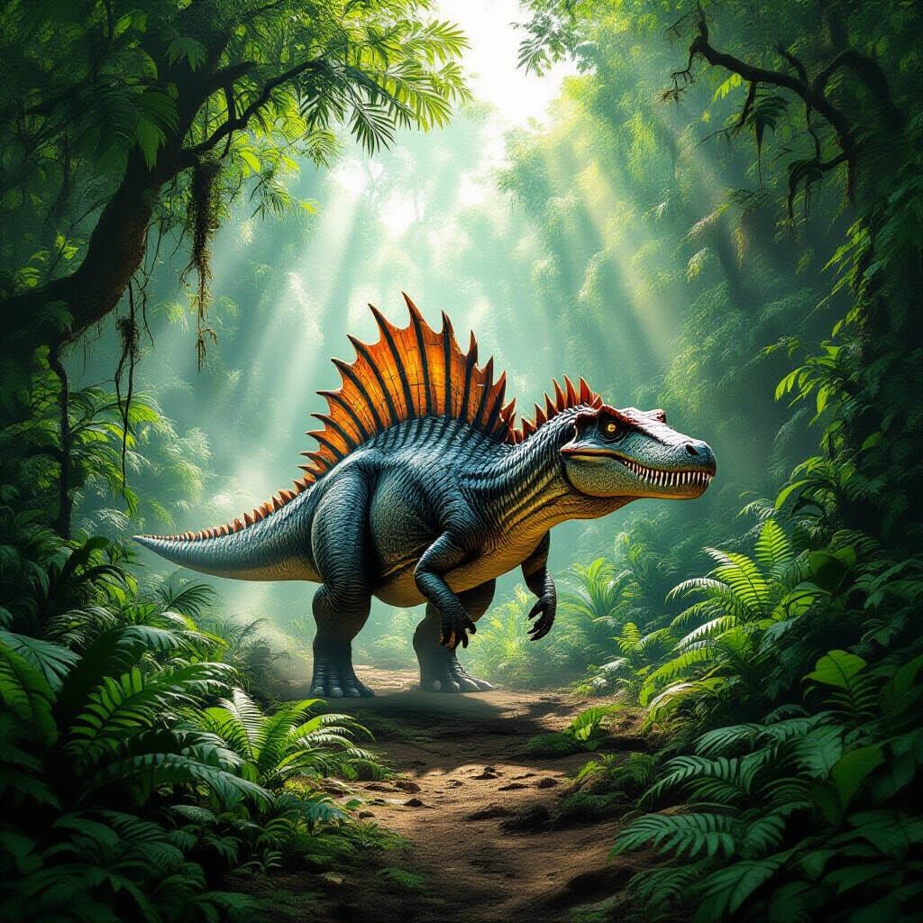 Spinosaurus in Lush Prehistoric Jungle