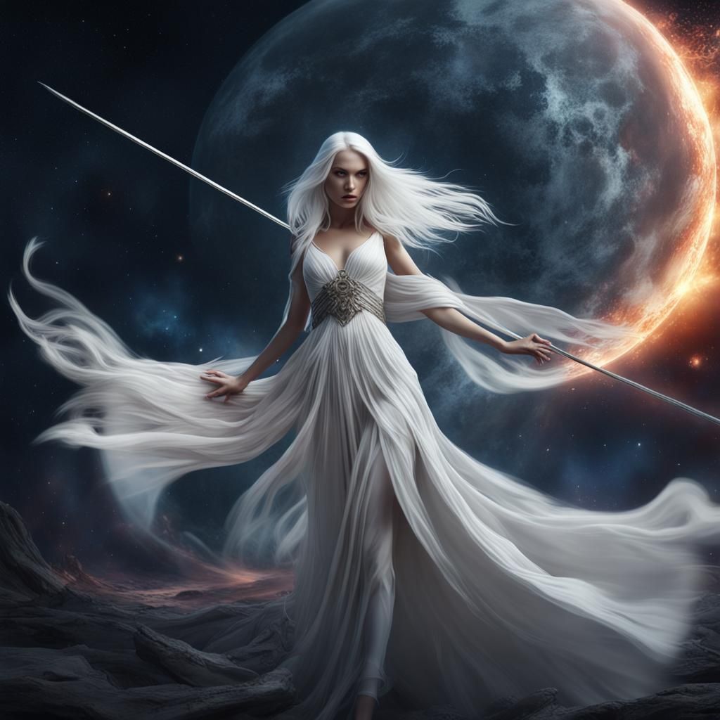 Goddess of Life Waltzing with Grim Reaper in Space