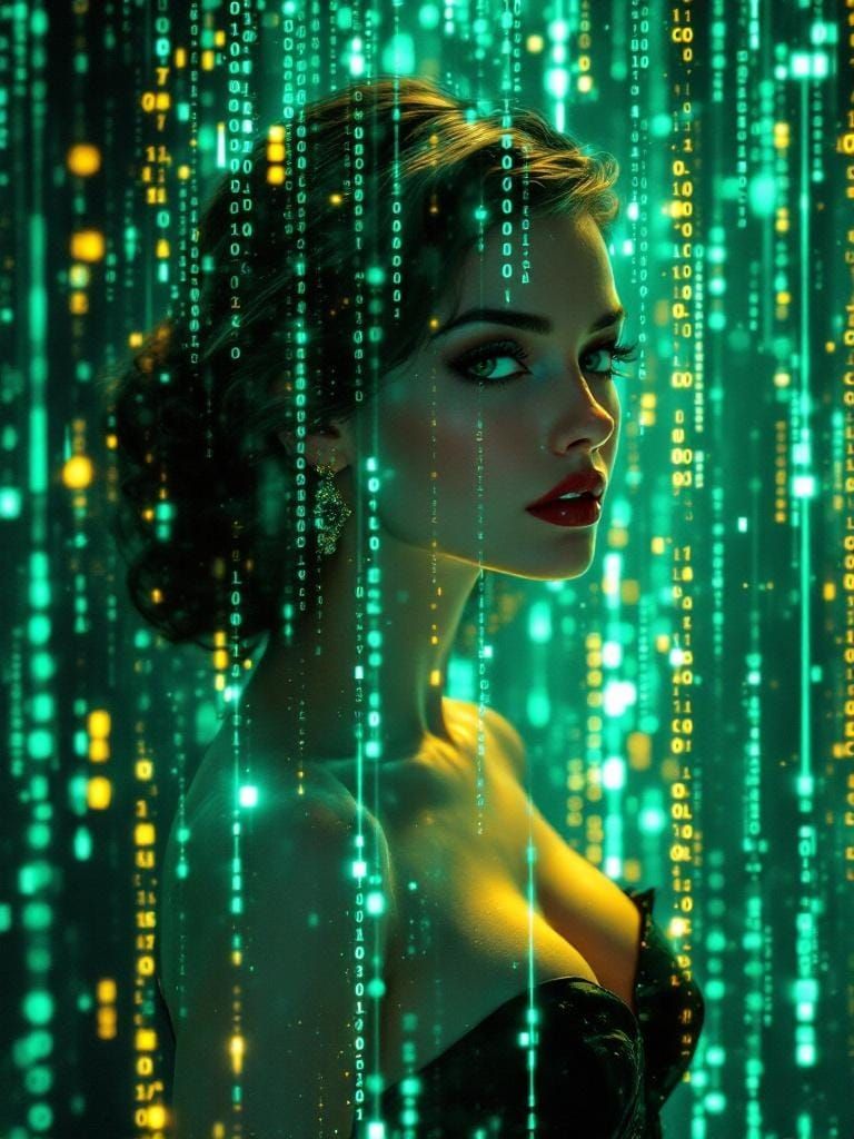 Digital Code Matrix Overlay in Cyberpunk Style