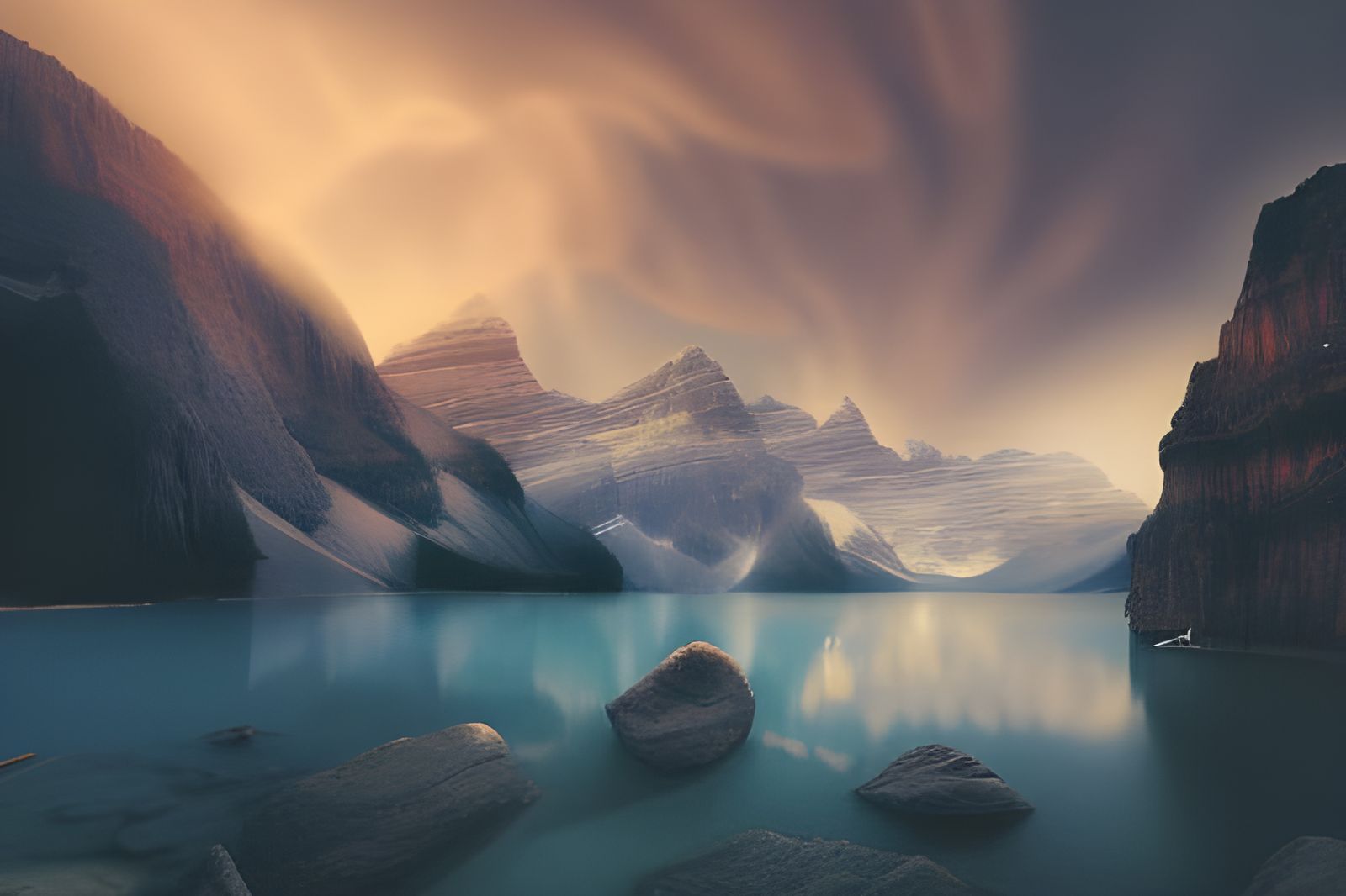 Moraine Lake: Dramatic Chiaroscuro Landscape Painting