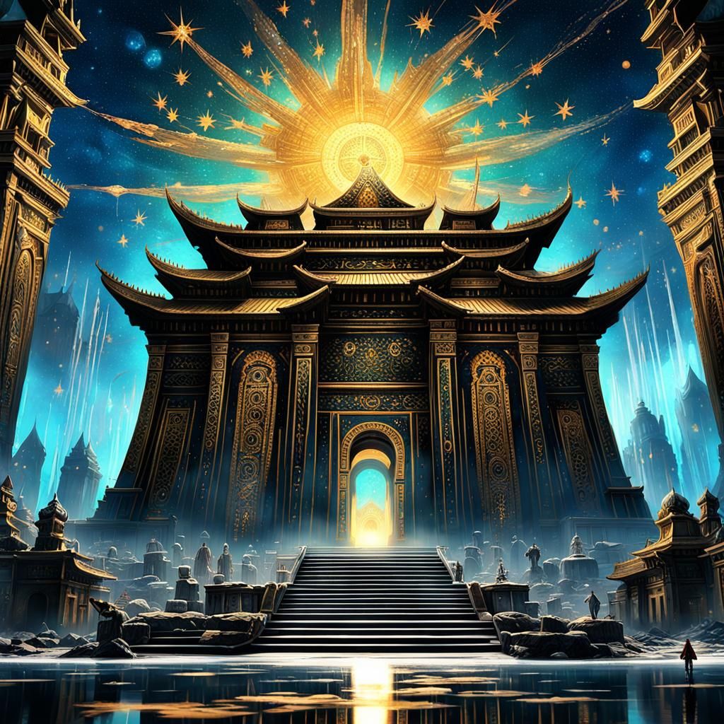 Detailed Stippled Drawing of the Temple of Genuz