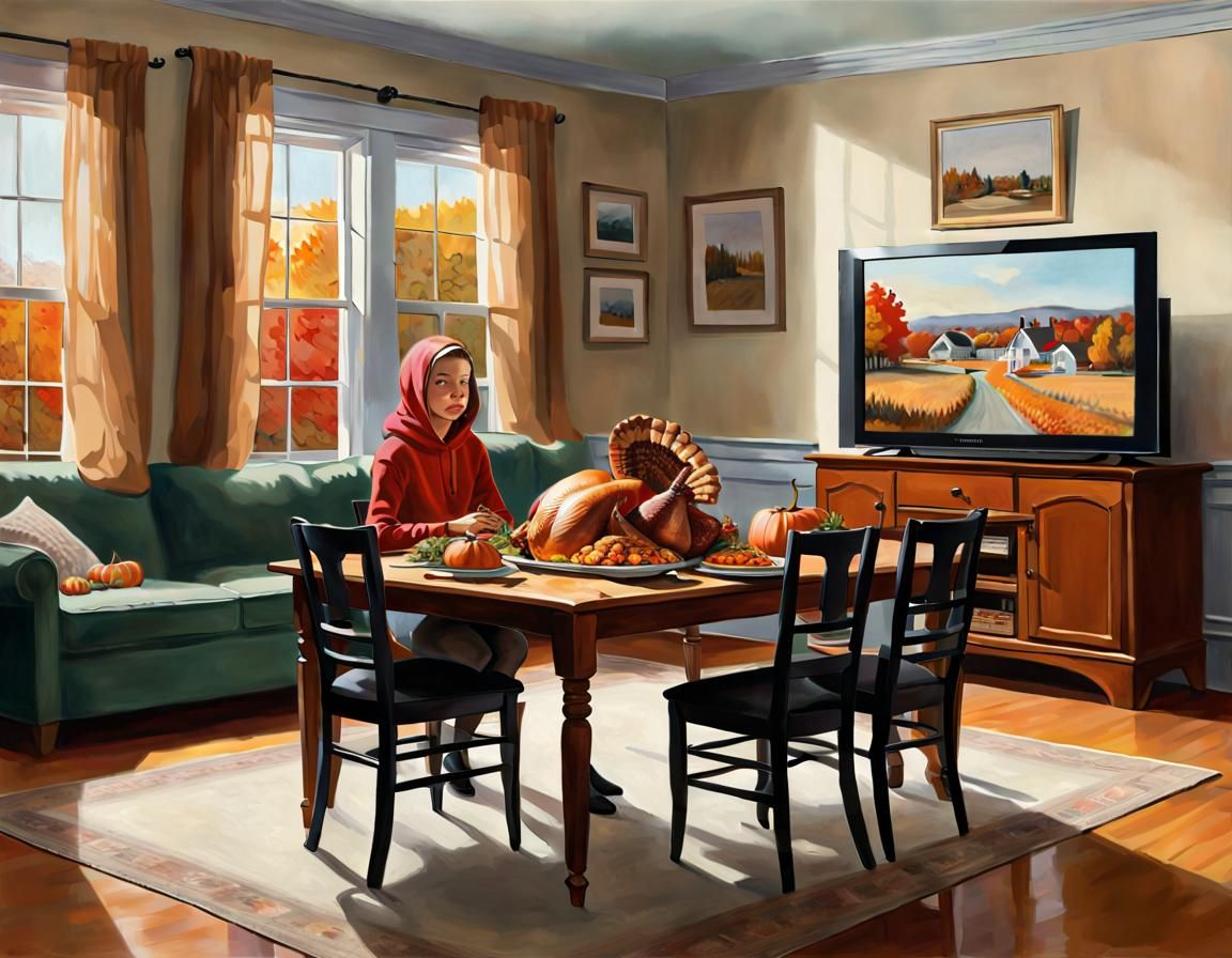 Thanksgiving Dinner in Style of Edward Hopper