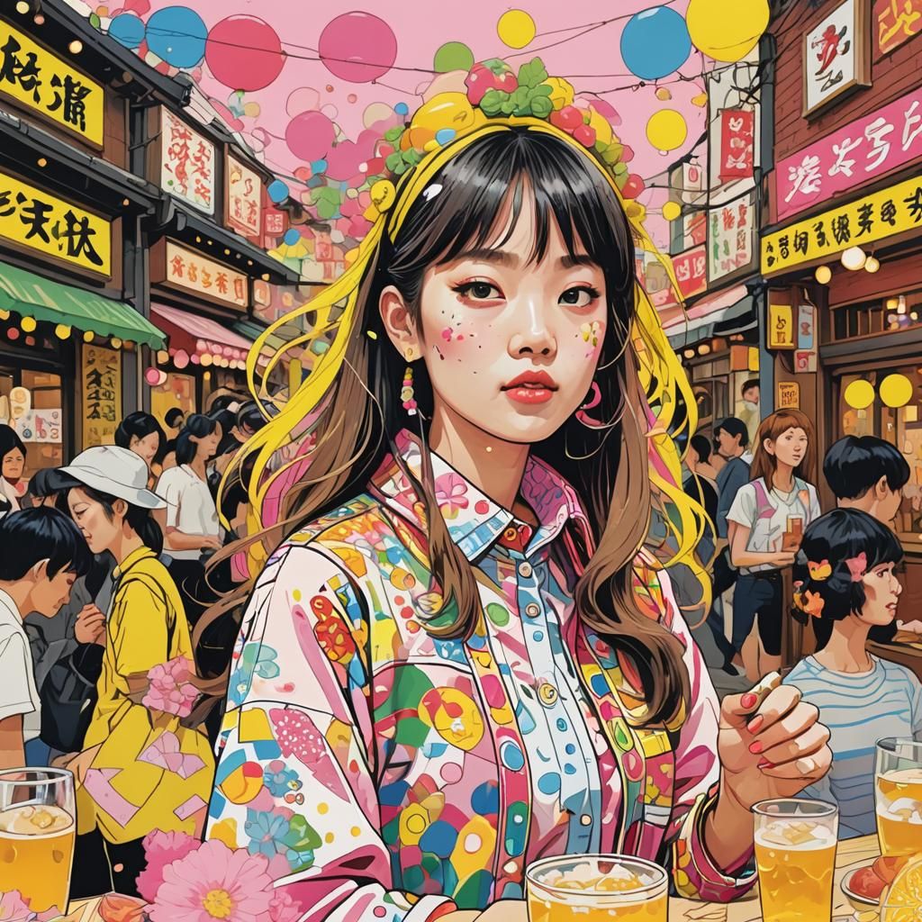 Woman in Lively Yellow and Pink Outdoor Illustration