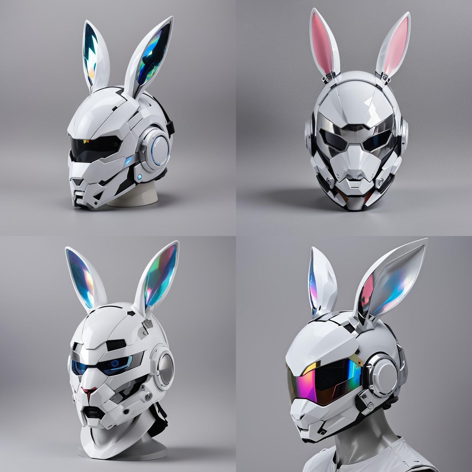 Futuristic Anime Rabbit Helmet with Cyberpunk Accents