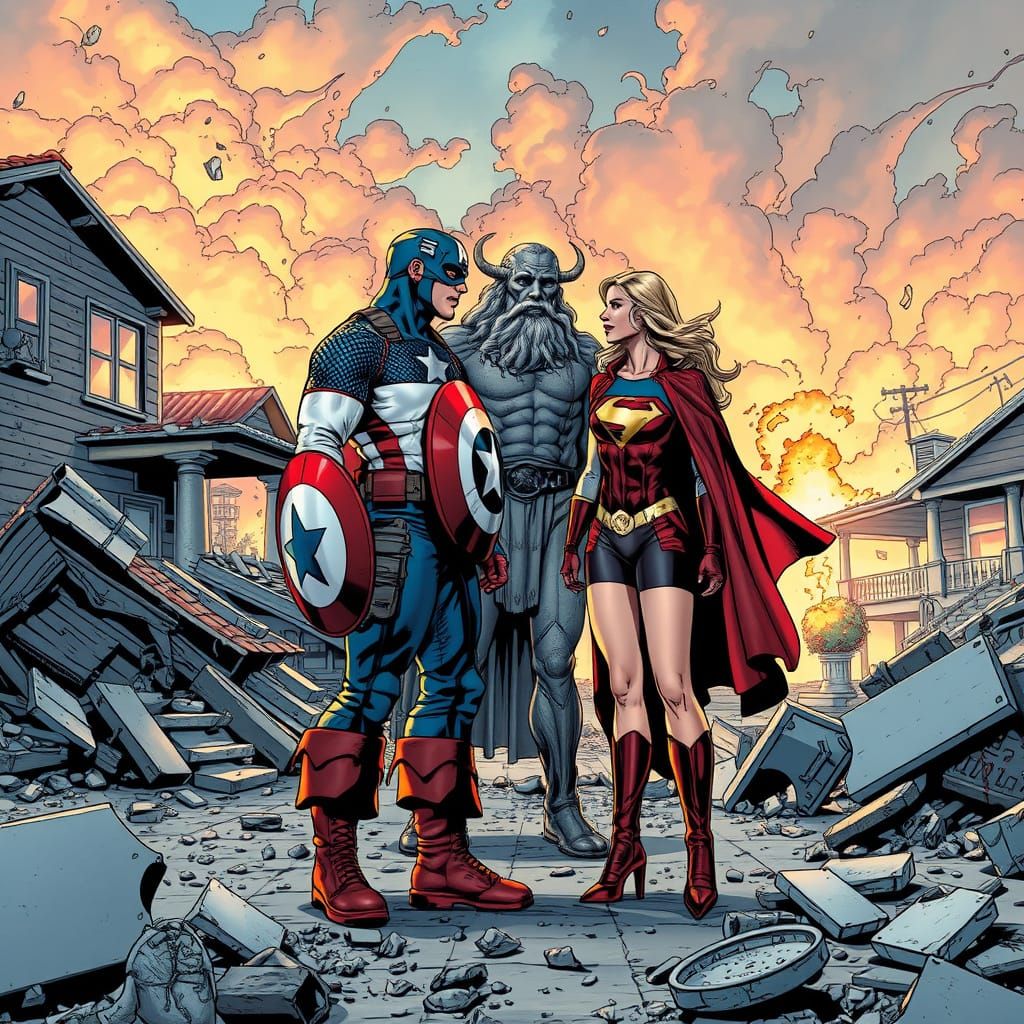 Captain America and Supergirl Meet Greek God Neptune in a Ru...