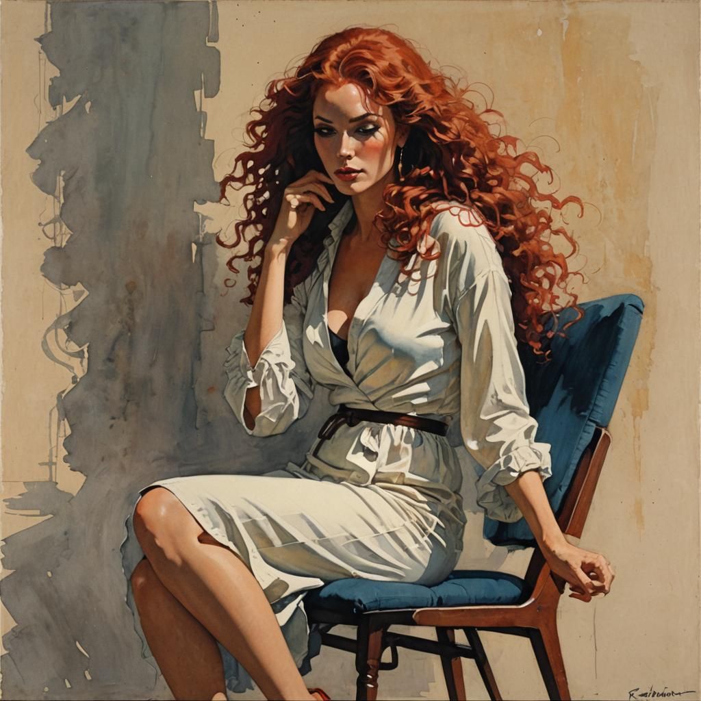 Elegant Woman in Chair, Golden Age Illustration