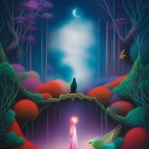 Fairytale Girl with Animals in Vivid Colors