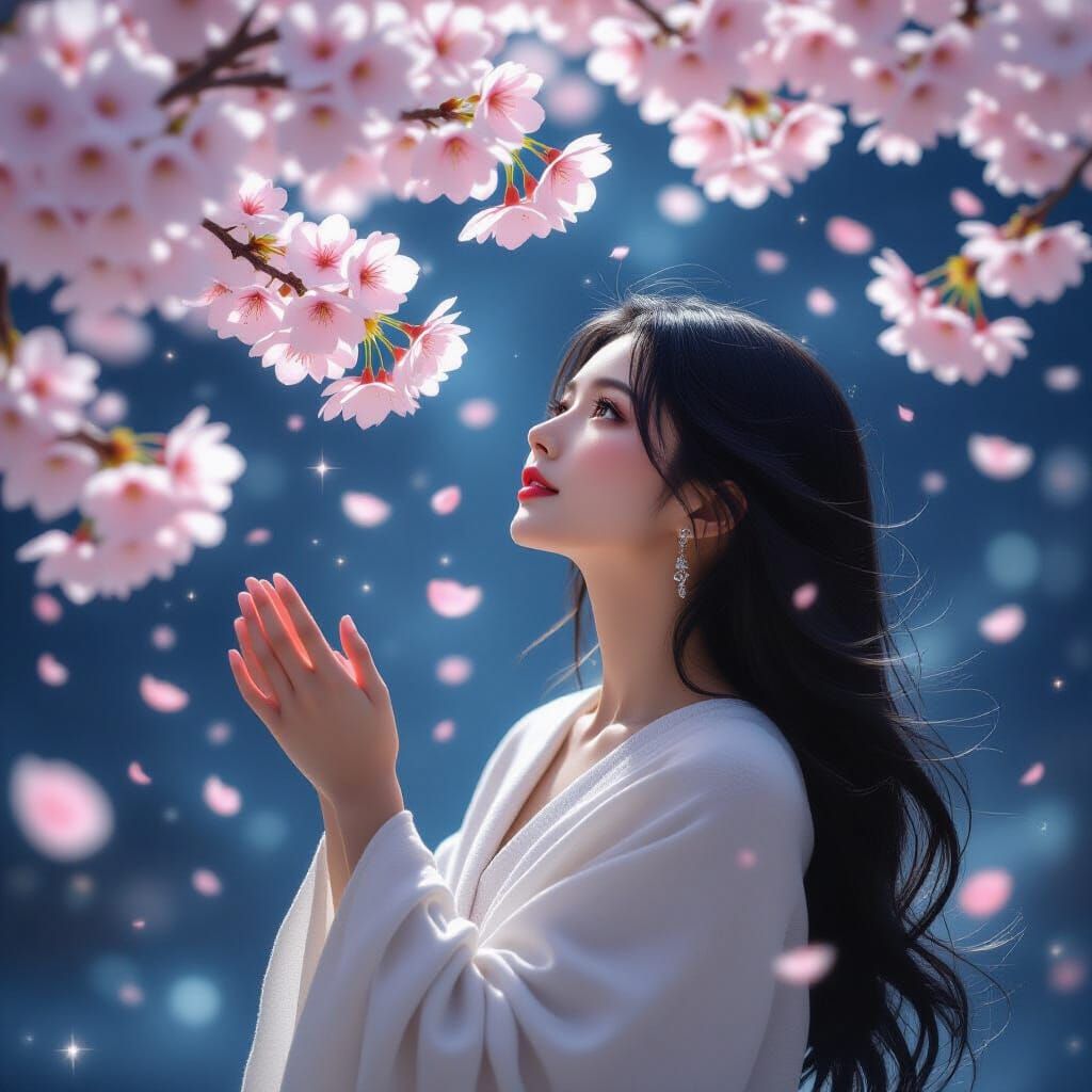 Cherry Blossom Woman in Hyperrealistic Style