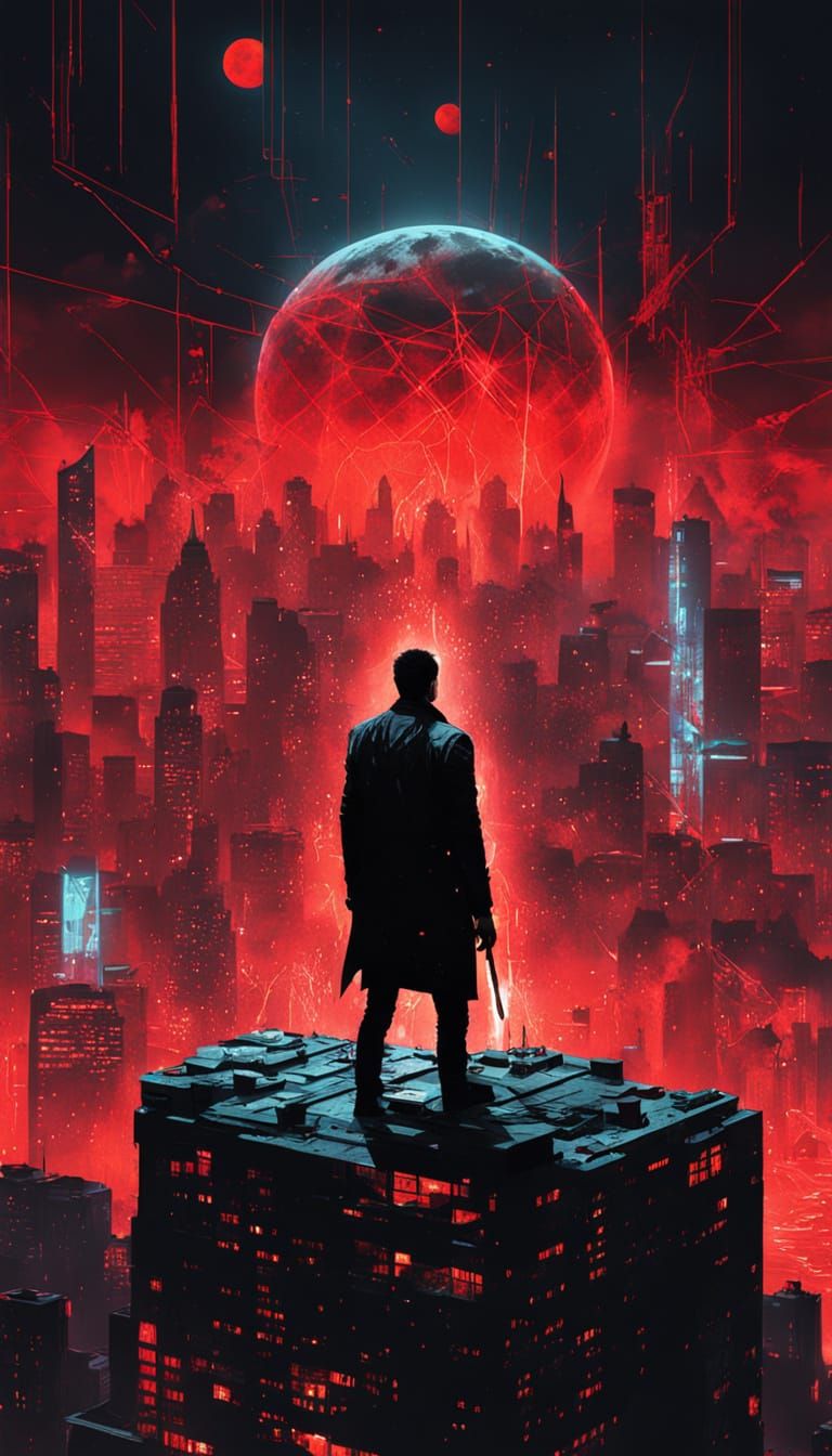 Cyberpunk Superhero in Dystopian Metropolis