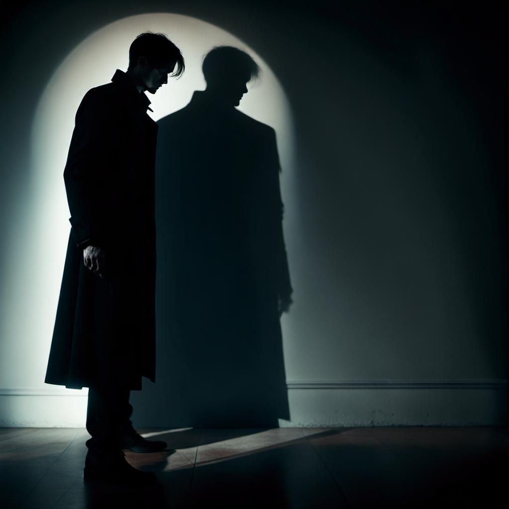 Dramatic Shadow Figure in Empty Gothic Room