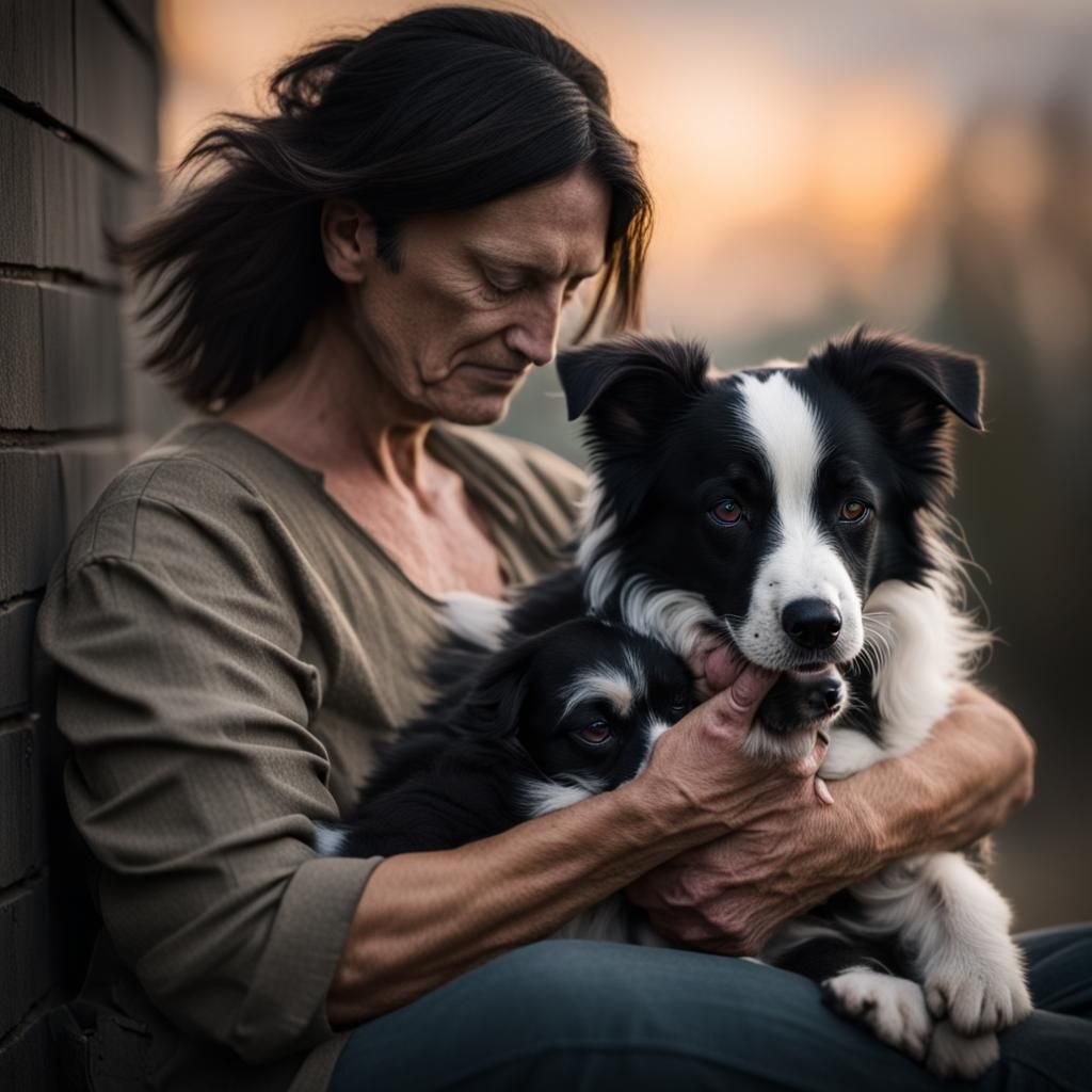 Death cuddling a border collie puppy