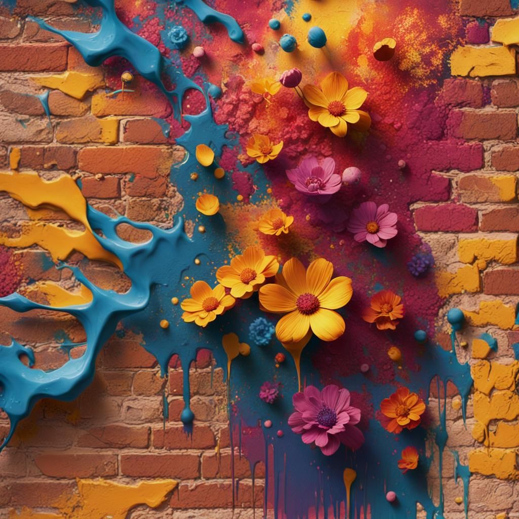 Vibrant Street Art Bursts to Life on Brick Wall