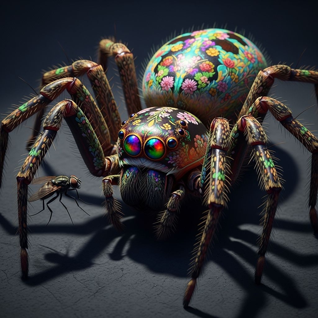 Holographic Opal Spider with Floral Accents on IMAX Film Sti...