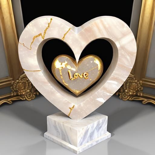 Kintsugi: Repaired Marble Heart Sculpture of LOVE