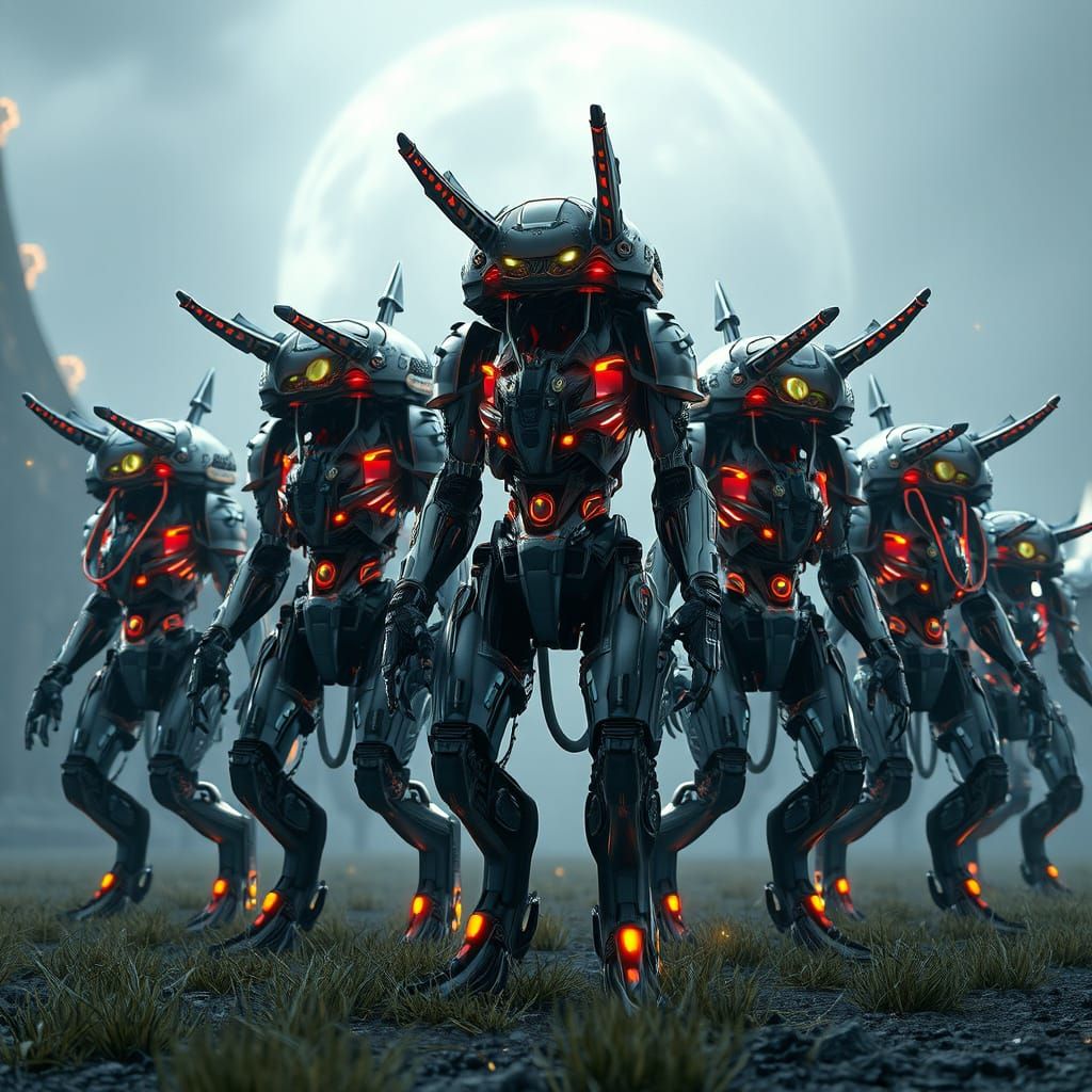 Cyber Axolotls in Epic Sci-Fi Landscape