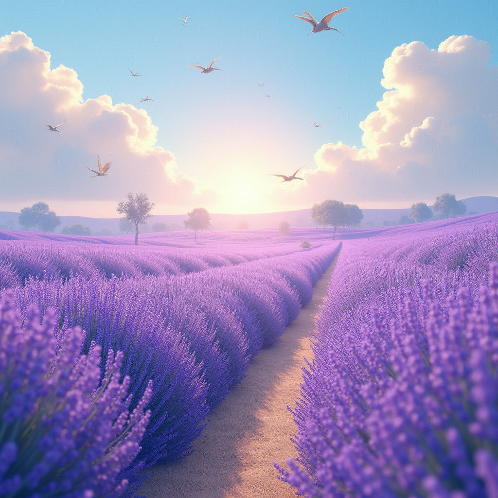 Lavender Field Dreamscape in Impressionist Surrealist Style