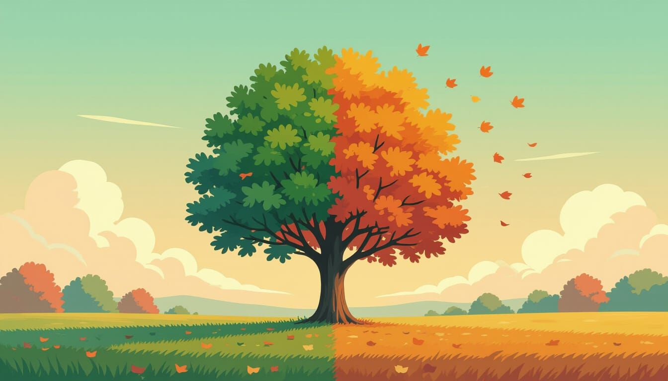 Seasonal Tree in Whimsical Fantasy Landscape