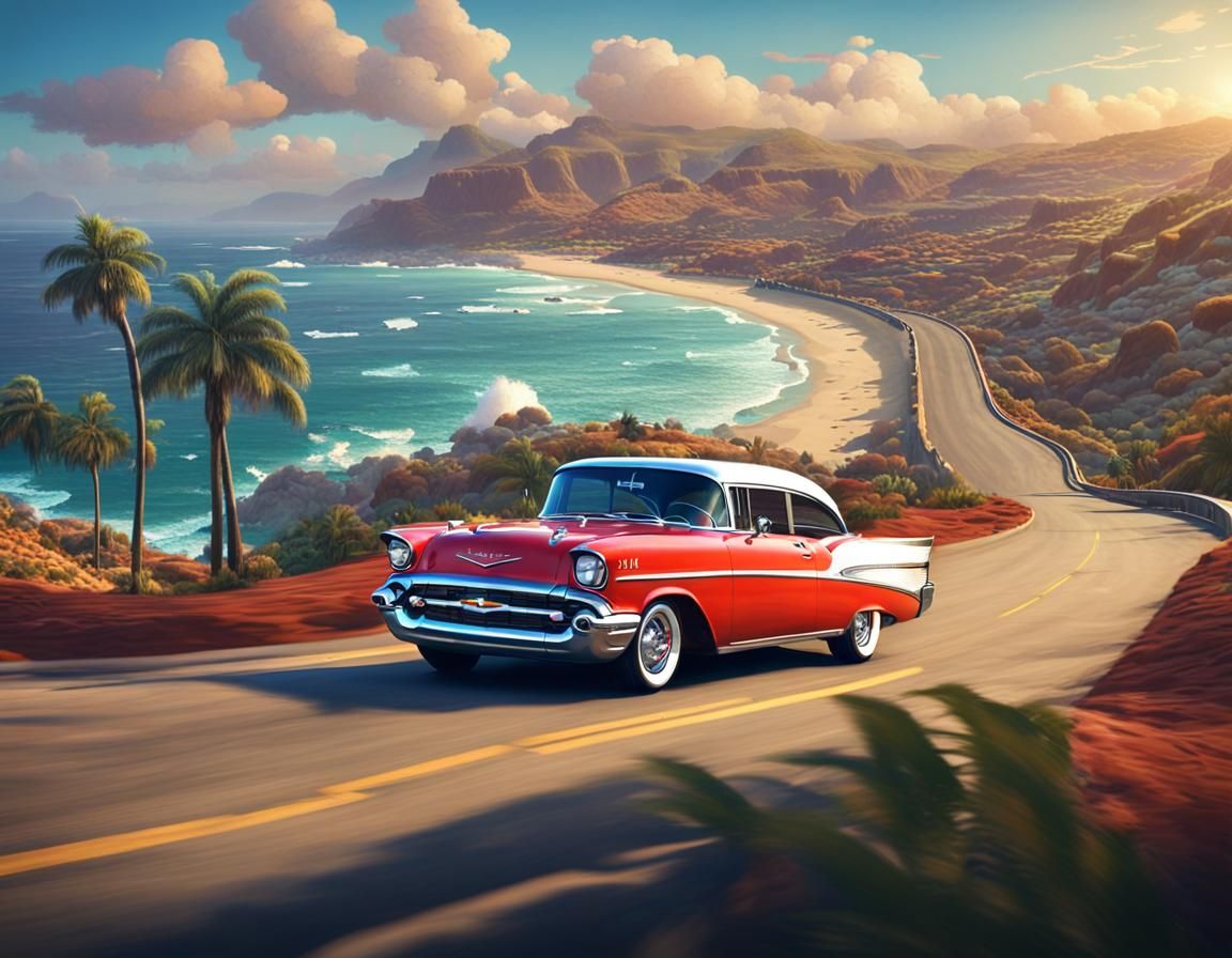 1957 Chevy Bel Air on Coastal Highway