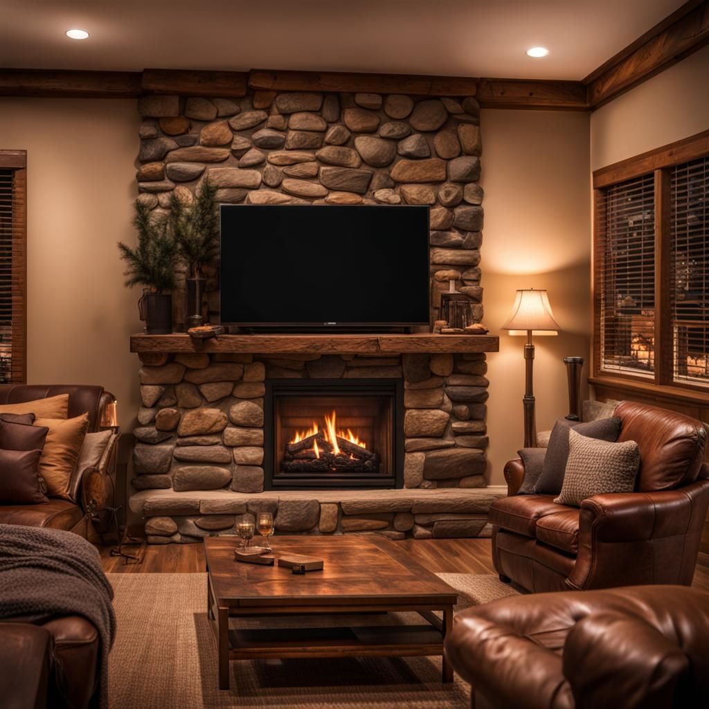 Basic small modern cabin and fireplace ~