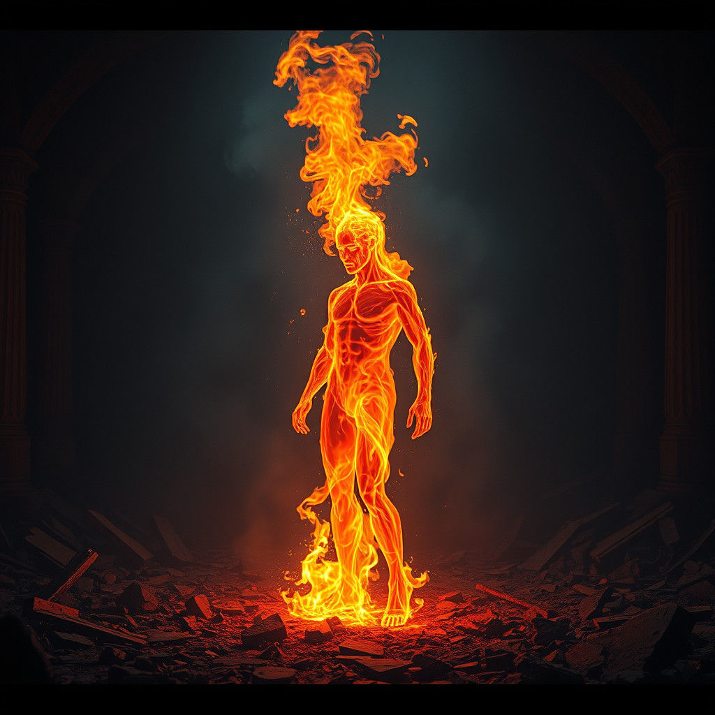 Flaming Figure in Shattered Mirror Chamber