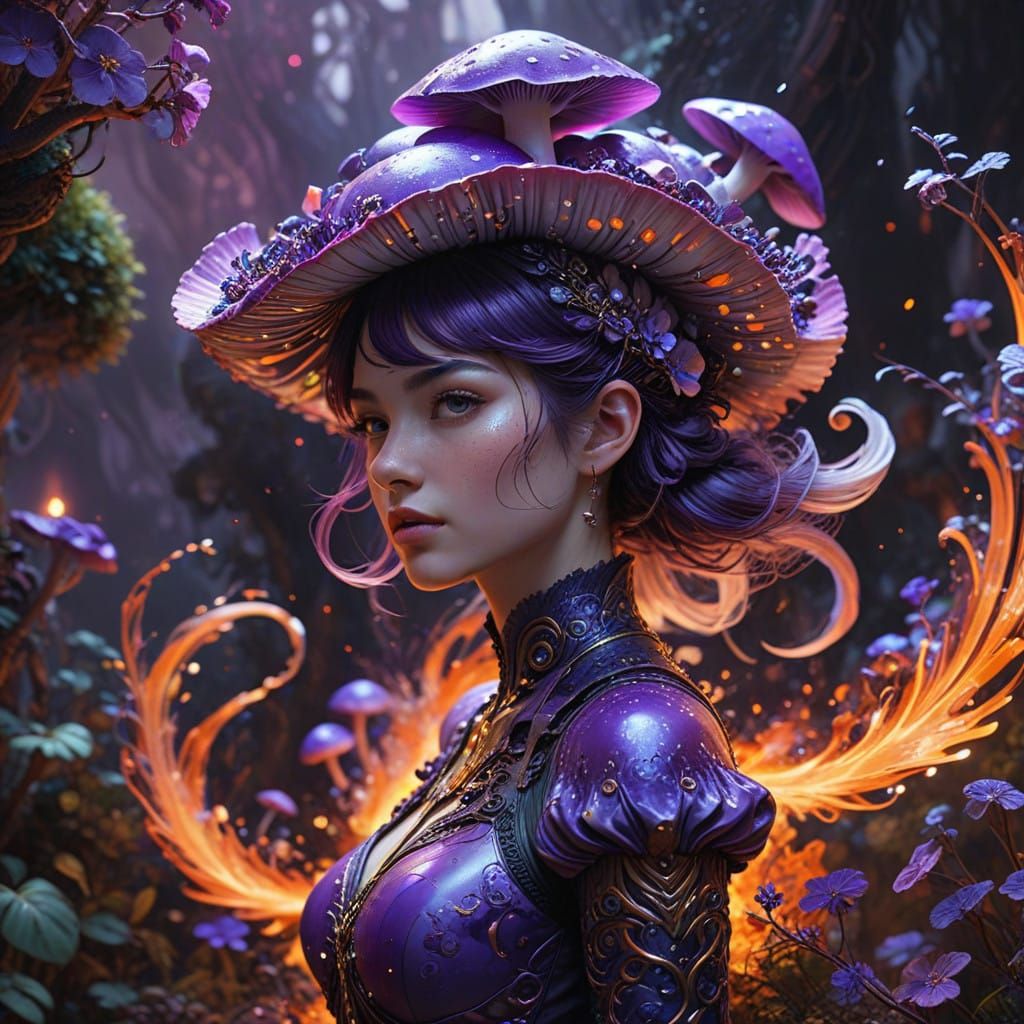 Impressionist Portrait of a Lady Among Whimsical Patterns