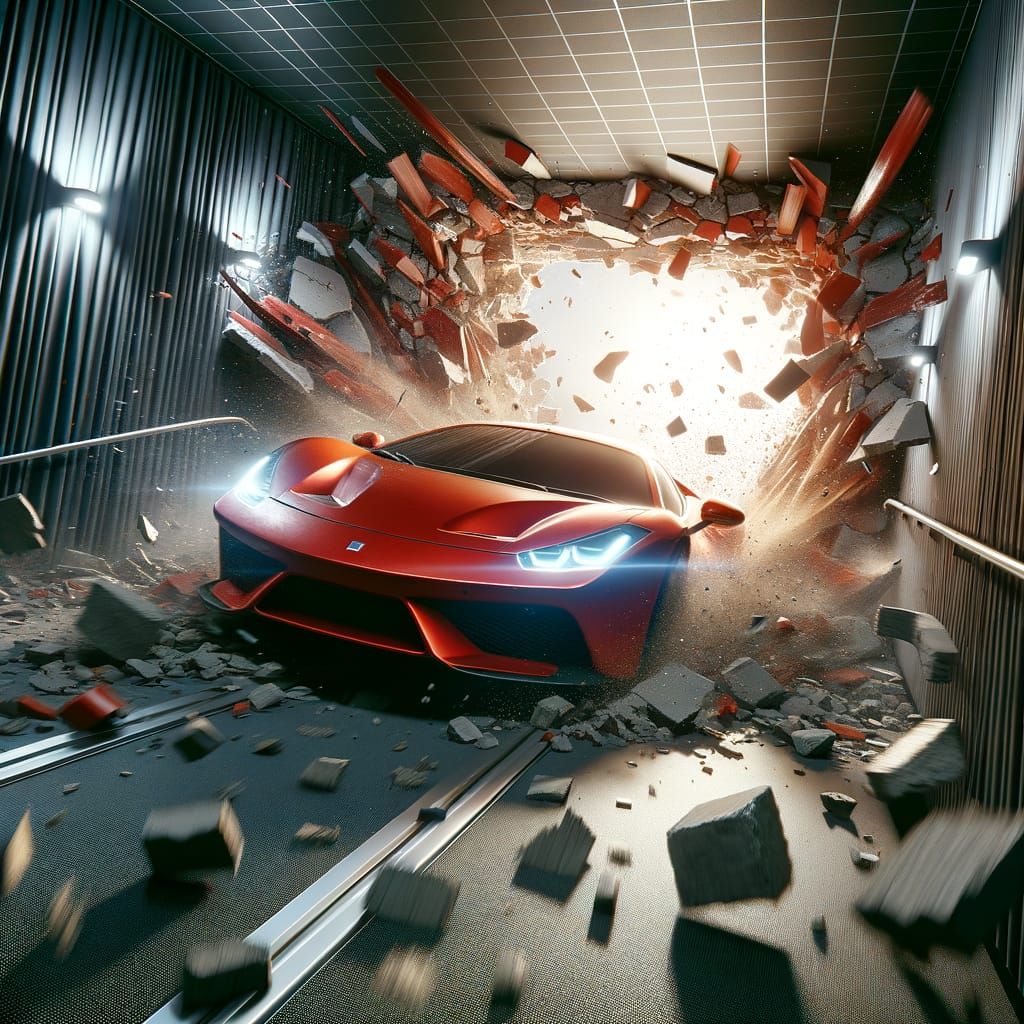 Red Sports Car Crashes Through Cinema Wall in 3D