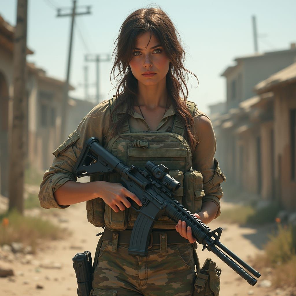 Hyper-Realistic Portrait of a Female Soldier in Tactical Gea...