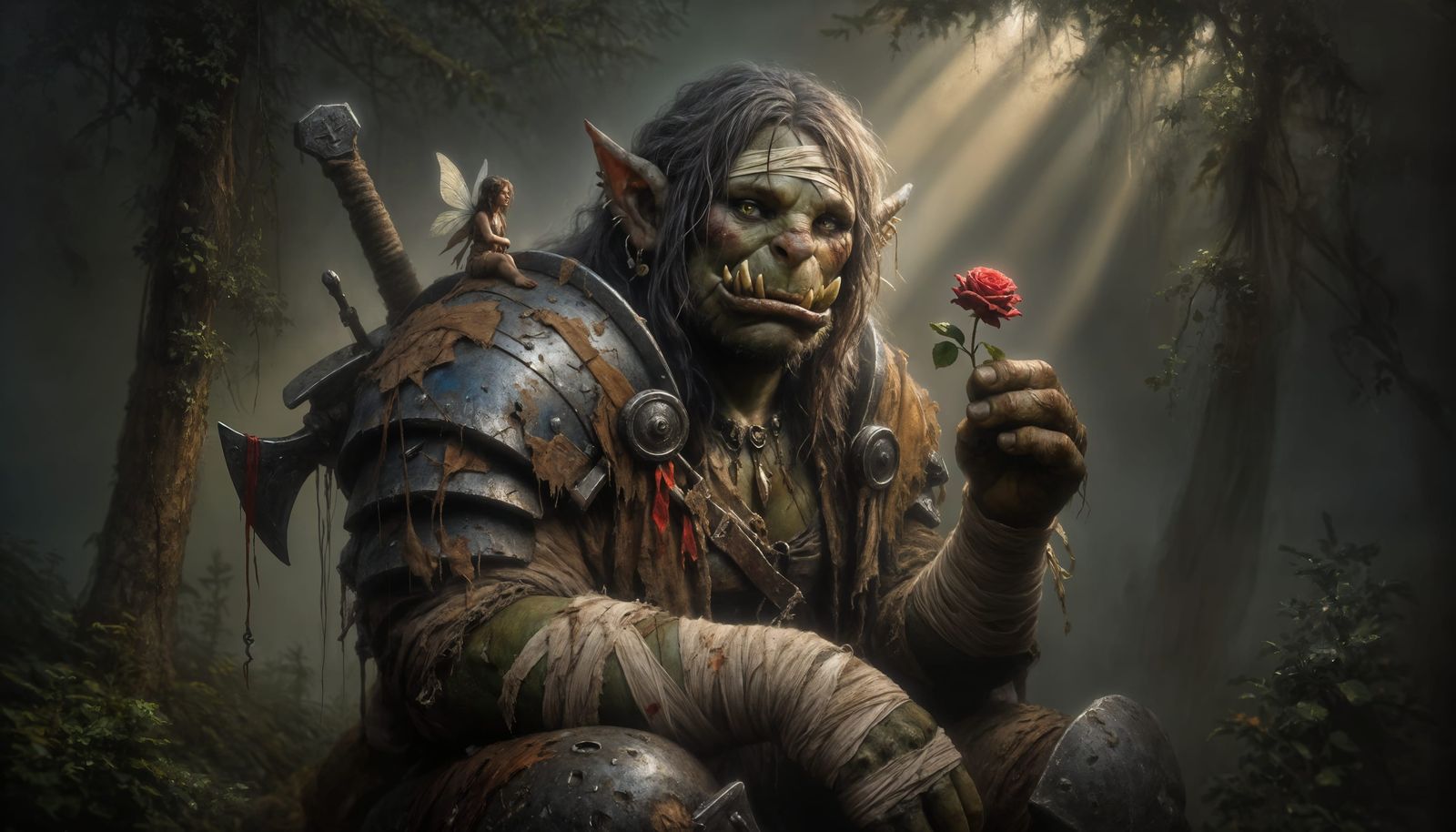 Weary Orc Finds Solace in Dark Forest